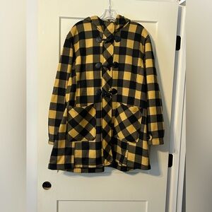 Women’s Hooded Jacket Mustard and Black Buffalo Plaid Plus 3X